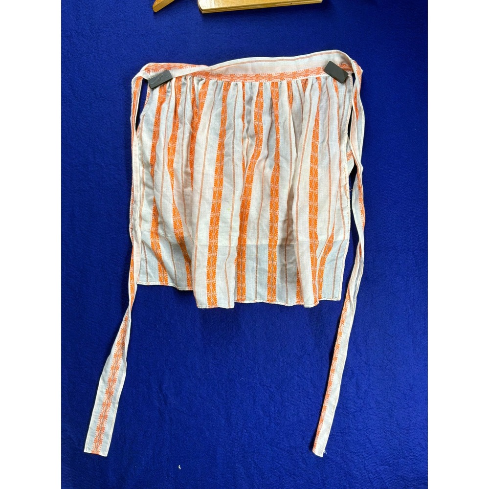 Vintage Women Unbranded Half Apron One Size Orange‎ White Striped Pockets